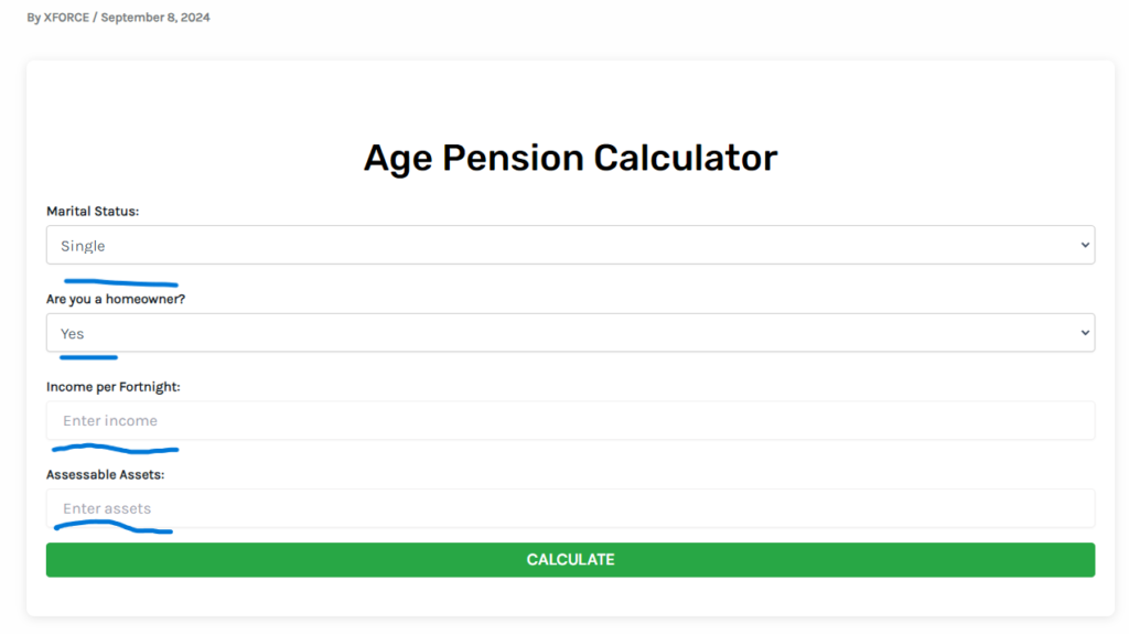 age pension calculator;age pension calculator assets test